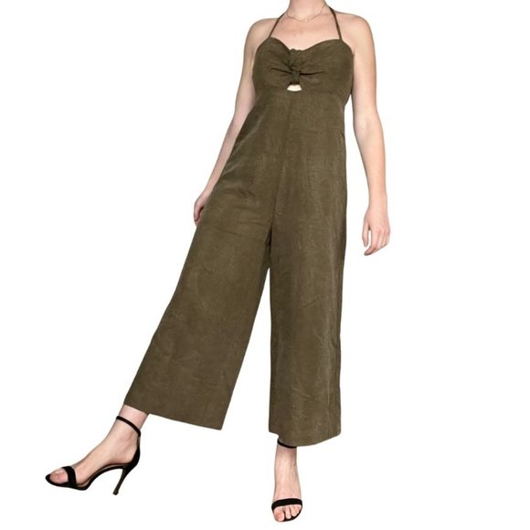 Anthropologie Pants - Elevenses Olive Green Wide Leg Jumpsuit